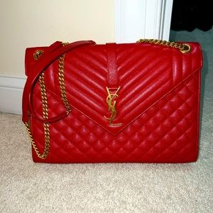 SAINT LAURENT CLASSIC MONOGRAM ENVELOPE SATCHEL MIXED MATELASSE CHEVRON LEATHER